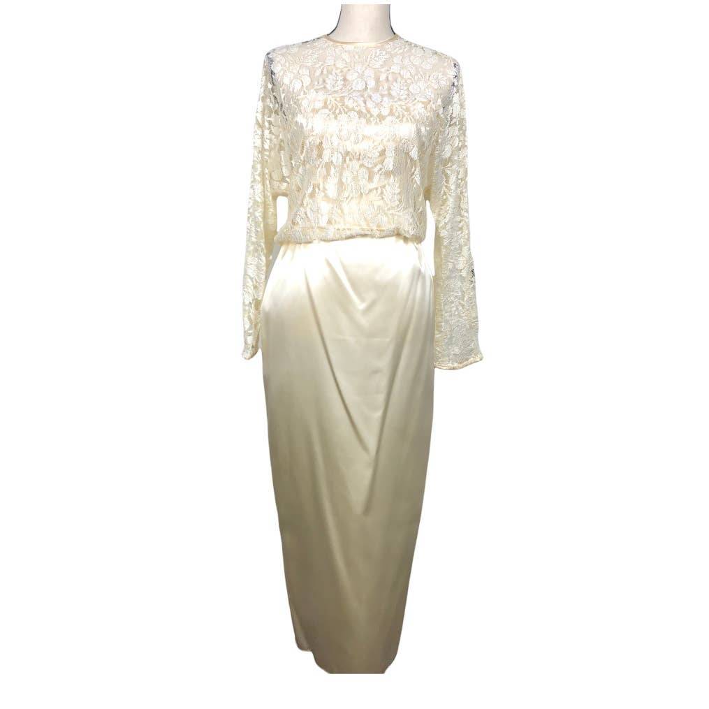 Vintage Satin and Lace Cream Dress