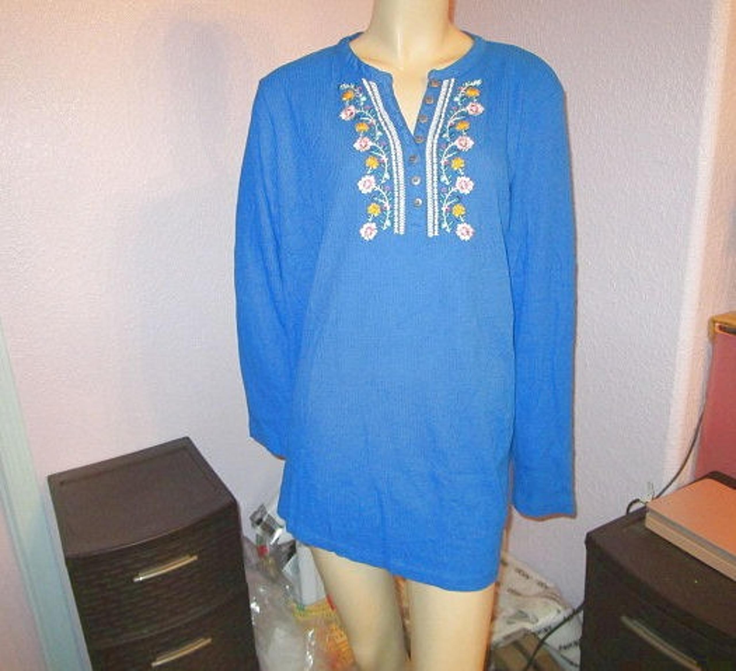 NEW Woman Within EMBROIDERED Waffle Knit 22 24 1X TOP Thermal TUNIC V-Neck