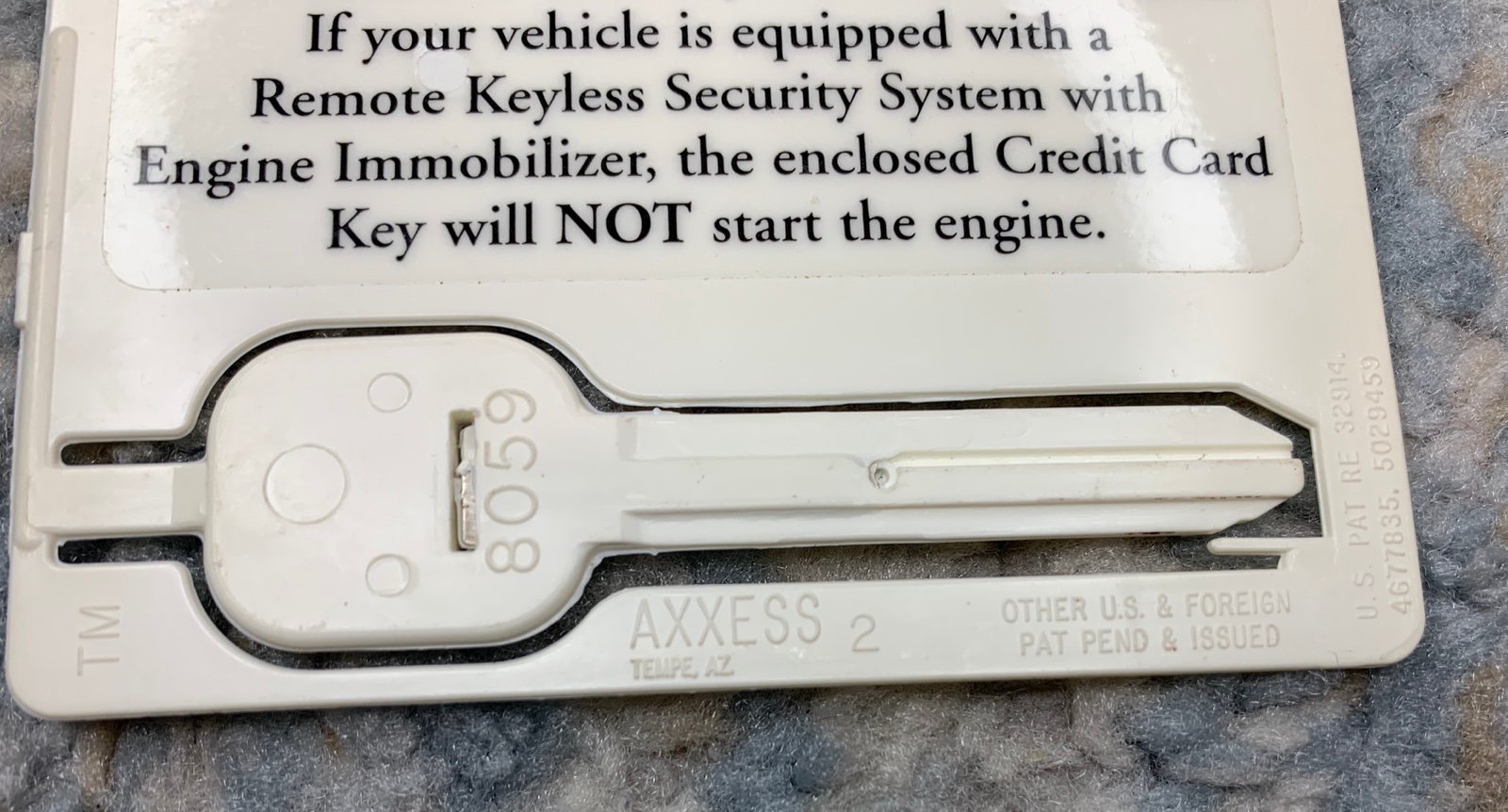 Early 2000s Toyota Plastic Wallet Key Card Blank 8059 Axxess