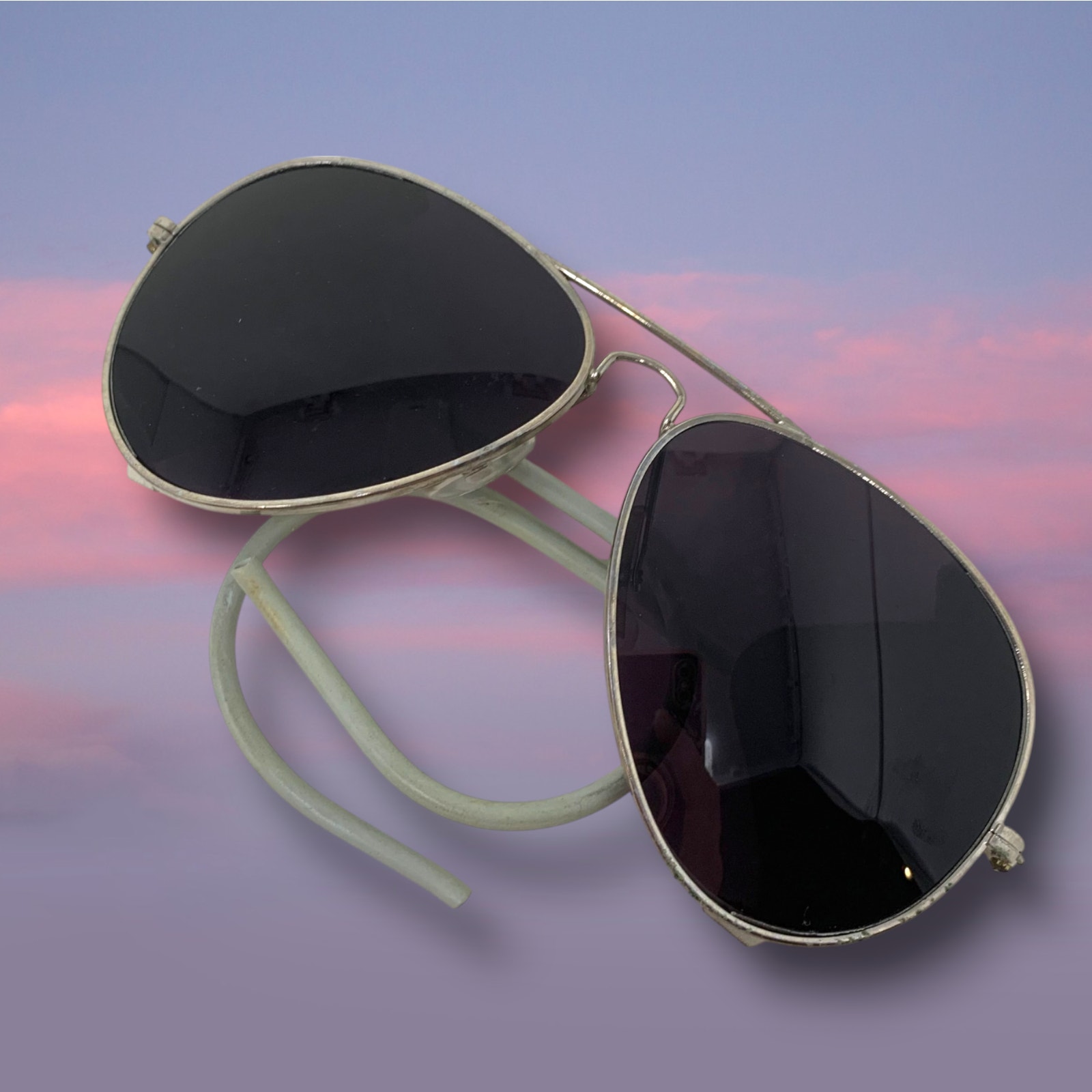 Vintage France Aviator Sport Sunglasses Black Lens Glacier Leather Side Shields