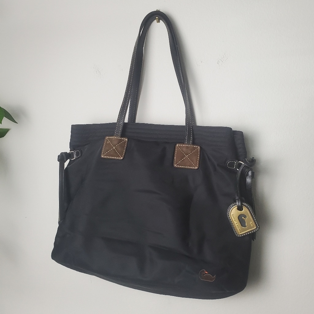 Dooney & Bourke Victoria Black Nylon Leather Trims Tote Shoulder Bag Pink *