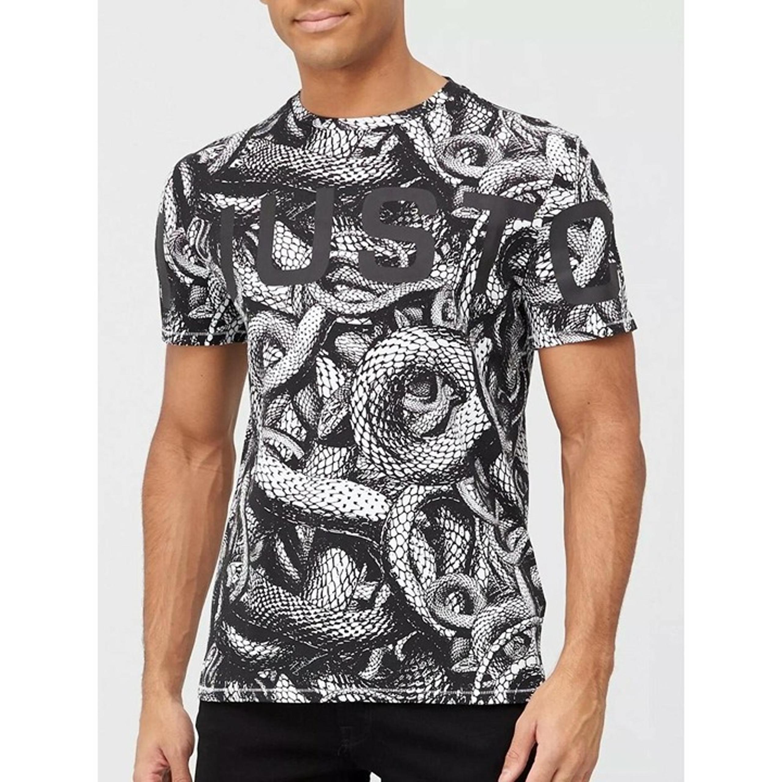 Just Cavalli T-shirt Mens XL All Over Snake Print w/ Front to Back Logo NWOT