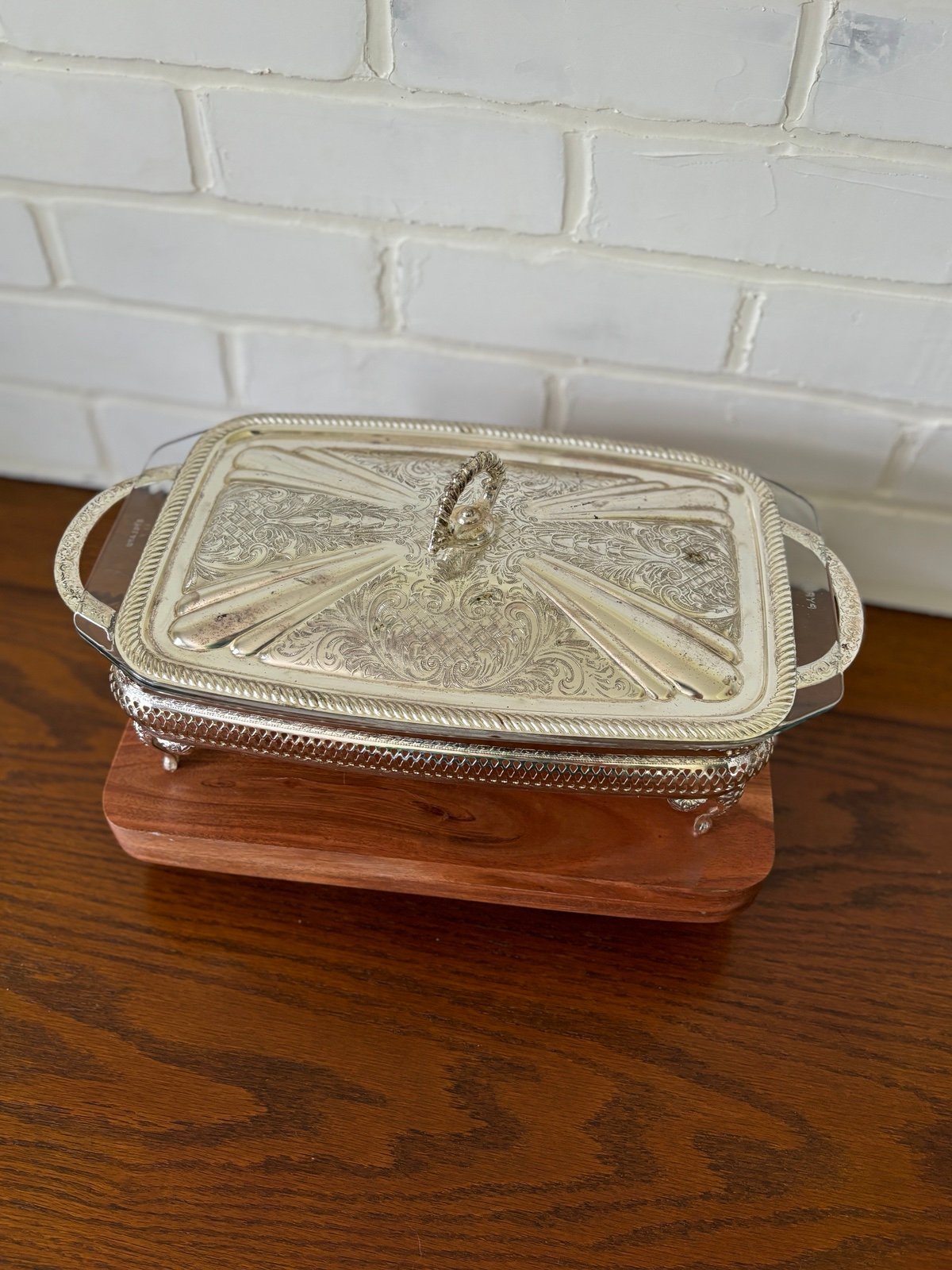 Vintage Silver Footed Queen Anne Serving dish (Mayell) with lid and baking dish