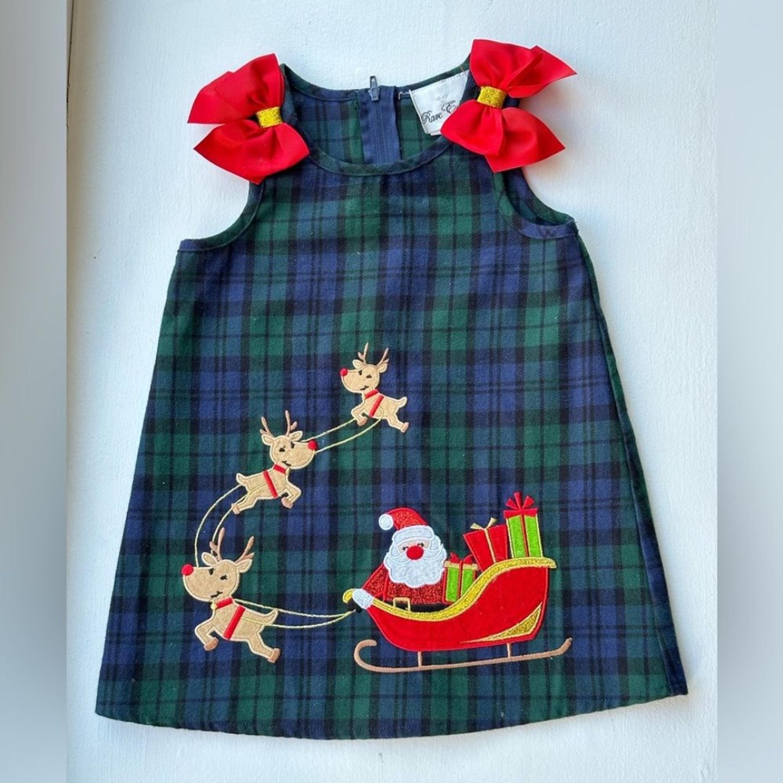 Rare Editions Santa Sleigh Appliqué Christmas Jumper Dress size 18 Months