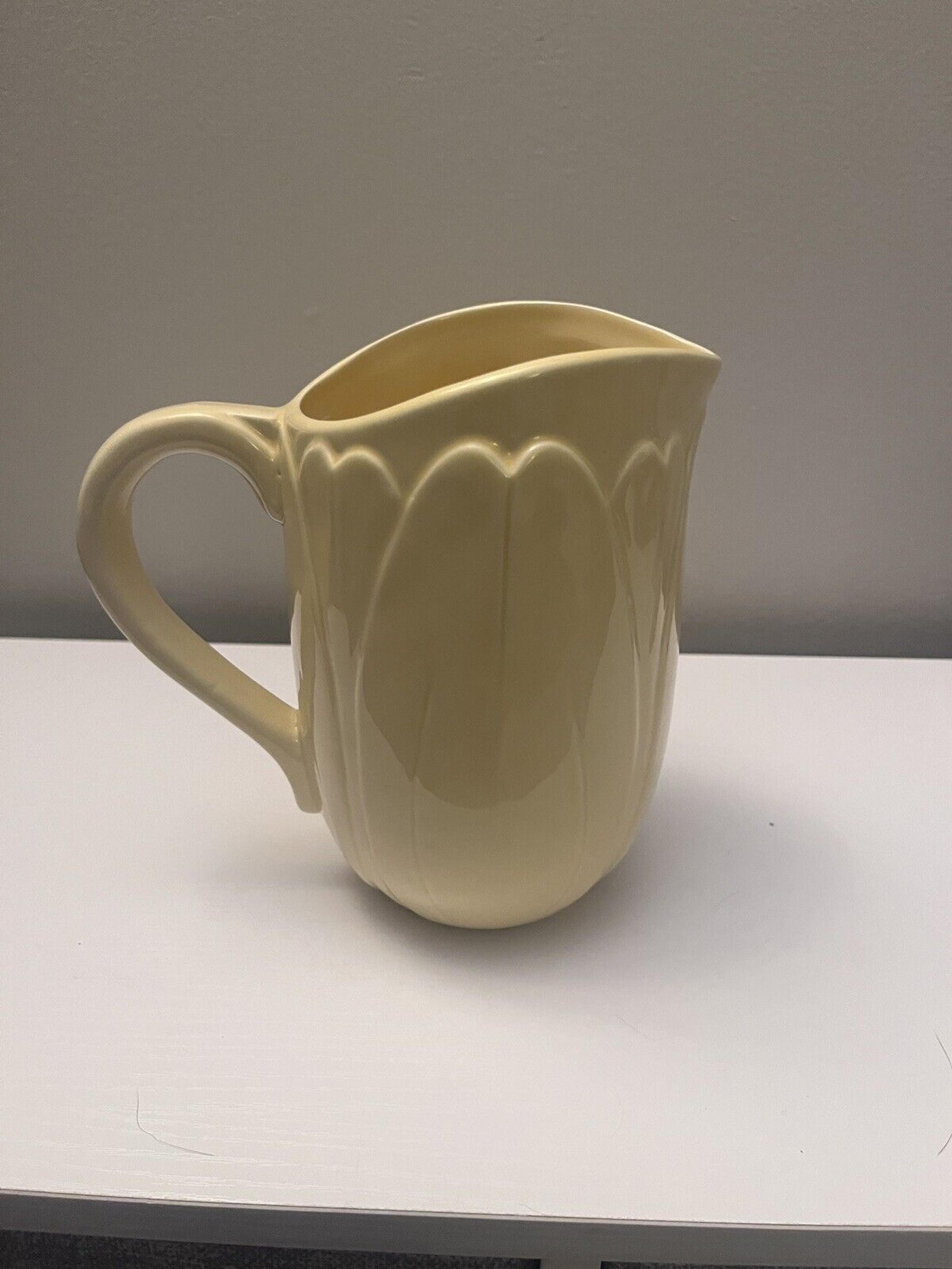 TAG Ceramic Art Pottery Pitcher Wildflower Floral Design Yellow 7"h Glossy