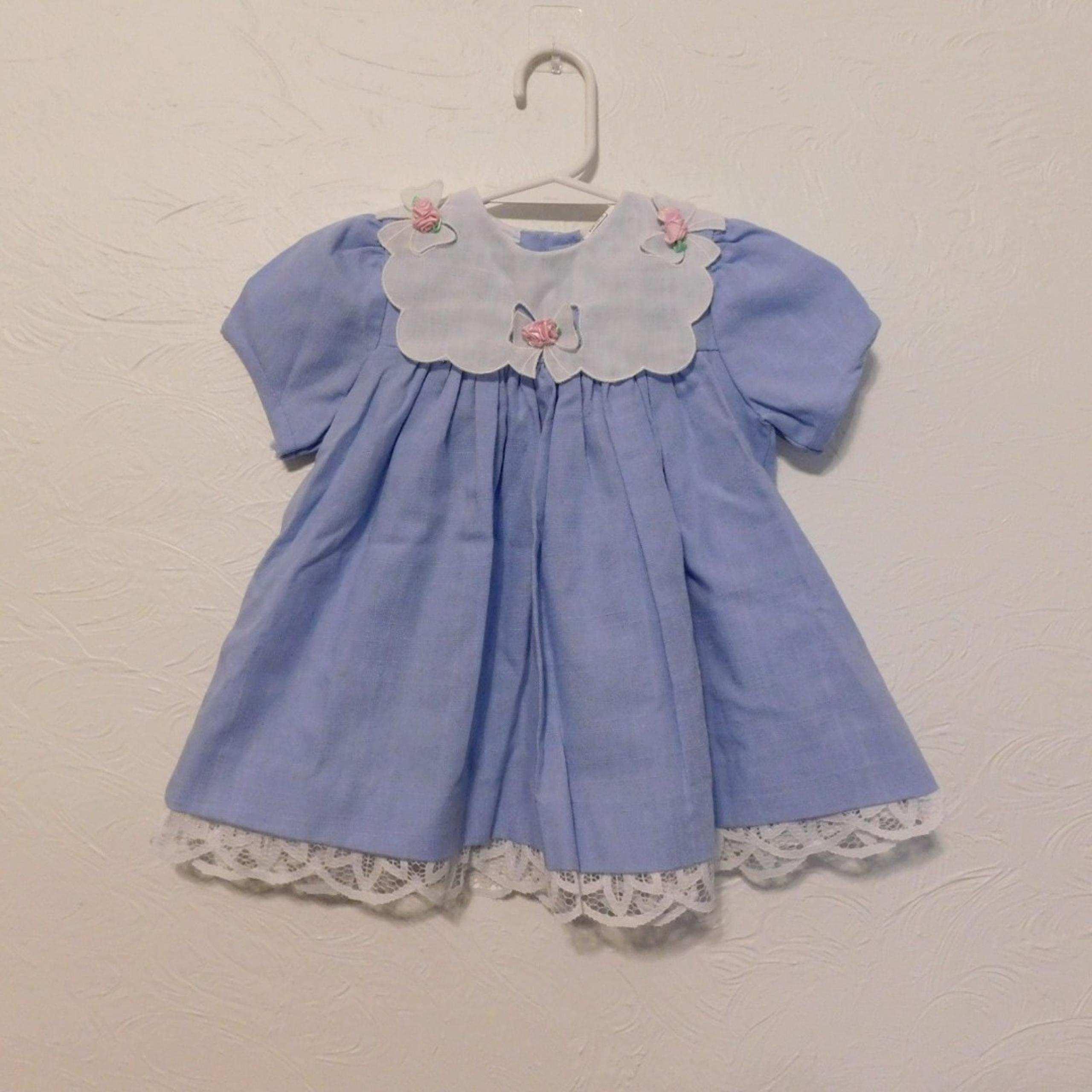Vintage classic baby blue toddler girl dress  size 18m cottagecore dainty