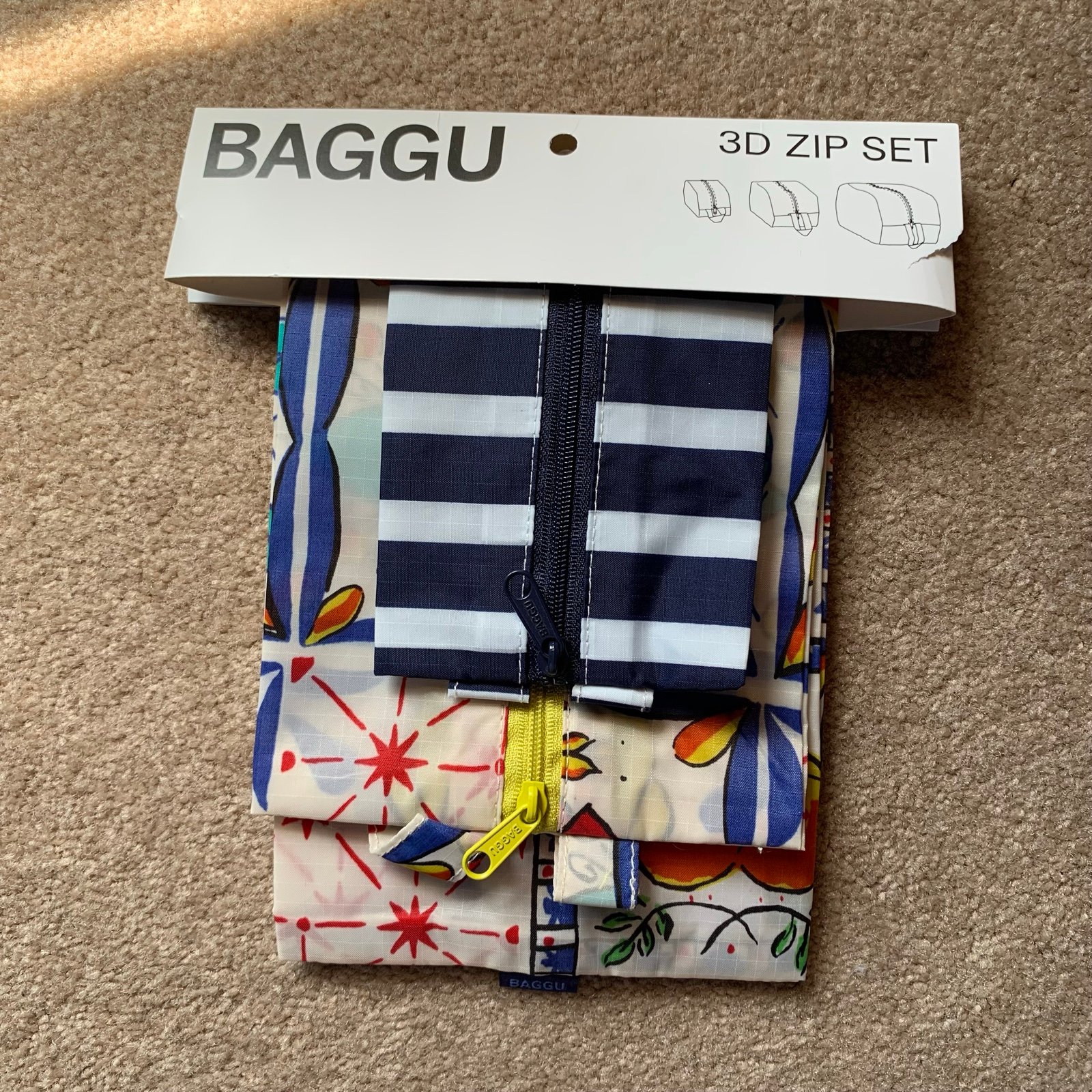 Baggu 3D Zip Set Small & Medium - Sunshine Tile, Navy Stripes (Vacation Tiles)