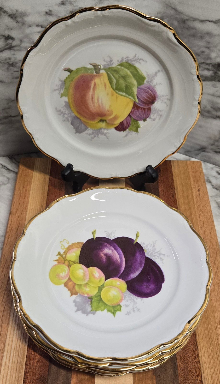 PlatesVtg Johann Haviland Dessert Plates Fruit Set of 6 Gold Edge