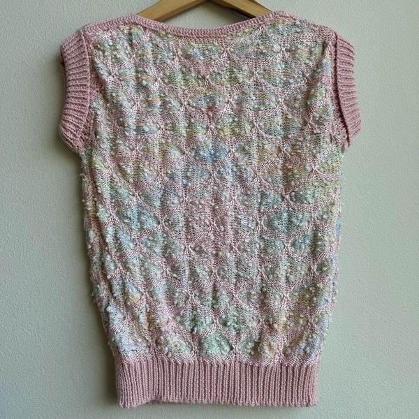 Vintage Popcorn Pink Colorful Funky Sleeveless Relaxed Sweater Size XS Small