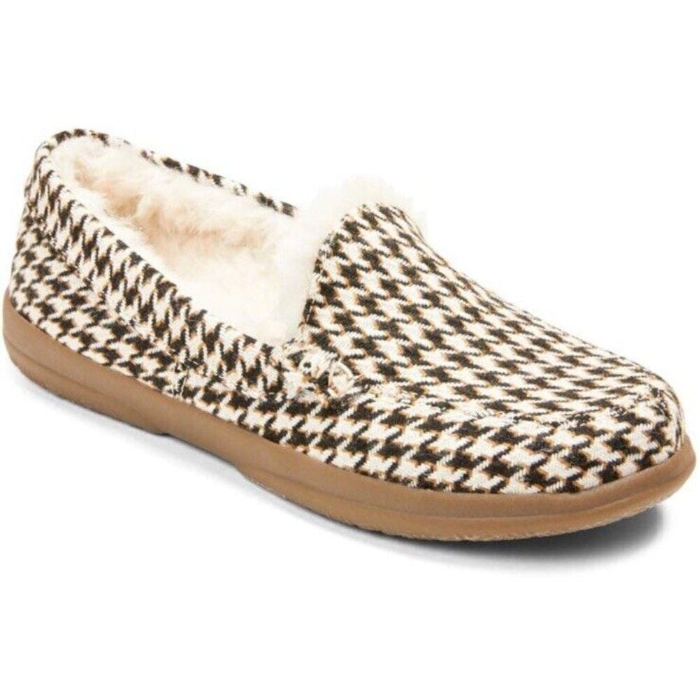 Vionic Lynez Slipper Womens 10 Medium Supportive Cream Black Houndstooth New
