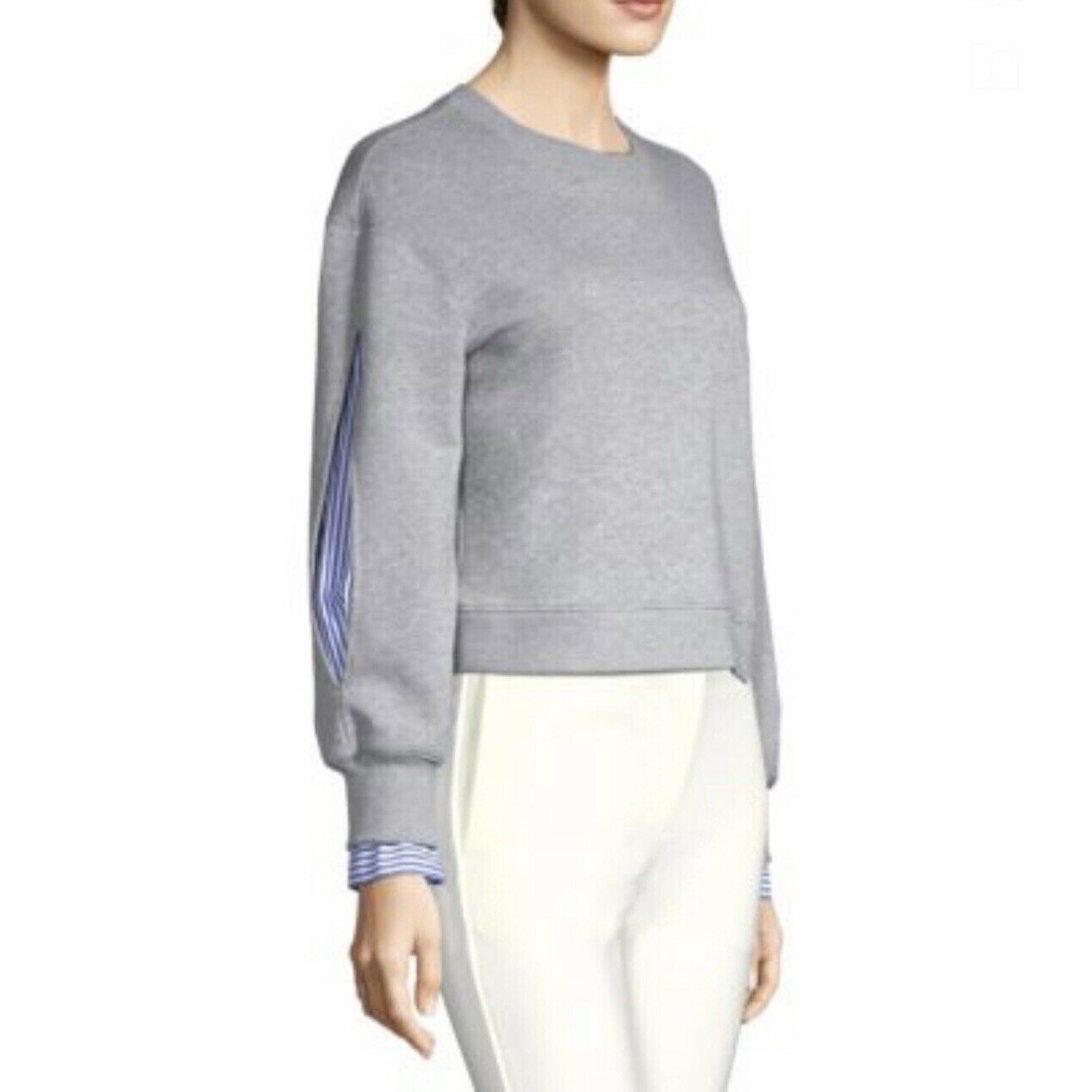 NEW Derek Lam Denim 295 Peek-A-Boo Shirting Crewneck Sweatshirt Grey Large