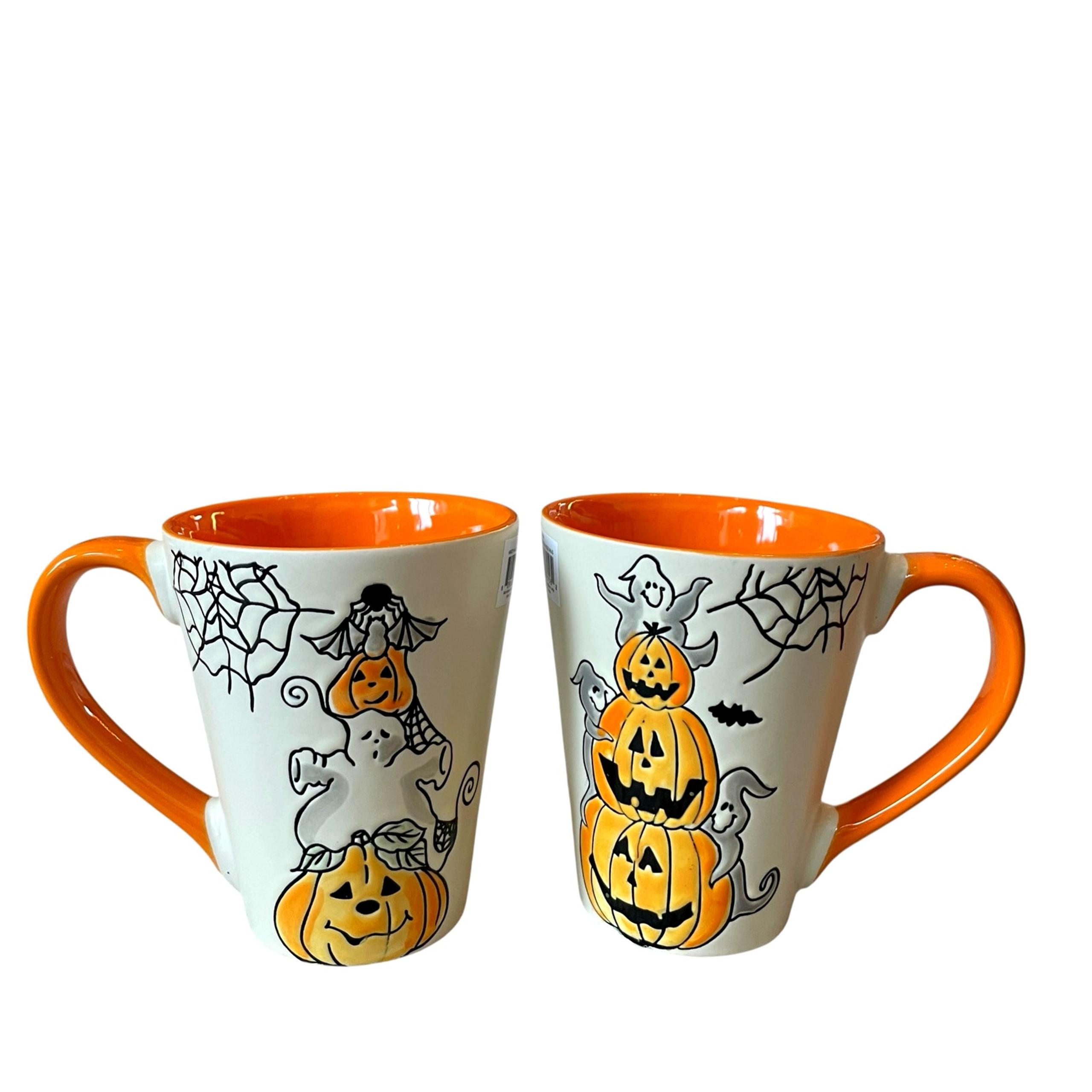 Spectrum Designz Halloween Latte Mugs 18oz Set of 2 Pumpkins Ghosts Bats NEW