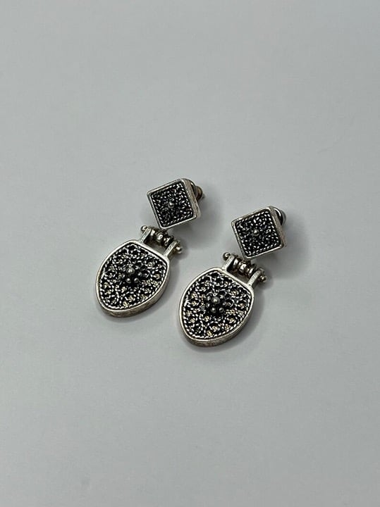Vintage Anatoli Sterling Silver Filigree Dangle Earrings