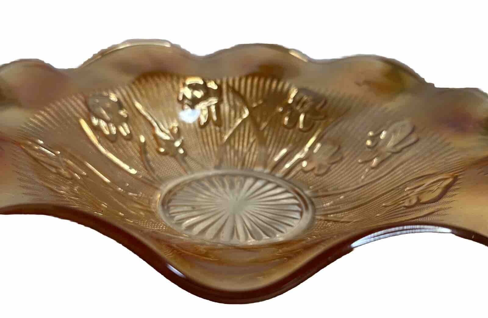 Antique Jeanette Carnival Glass Iris Herringbone Bowl Dish Ruffled Edge 11”