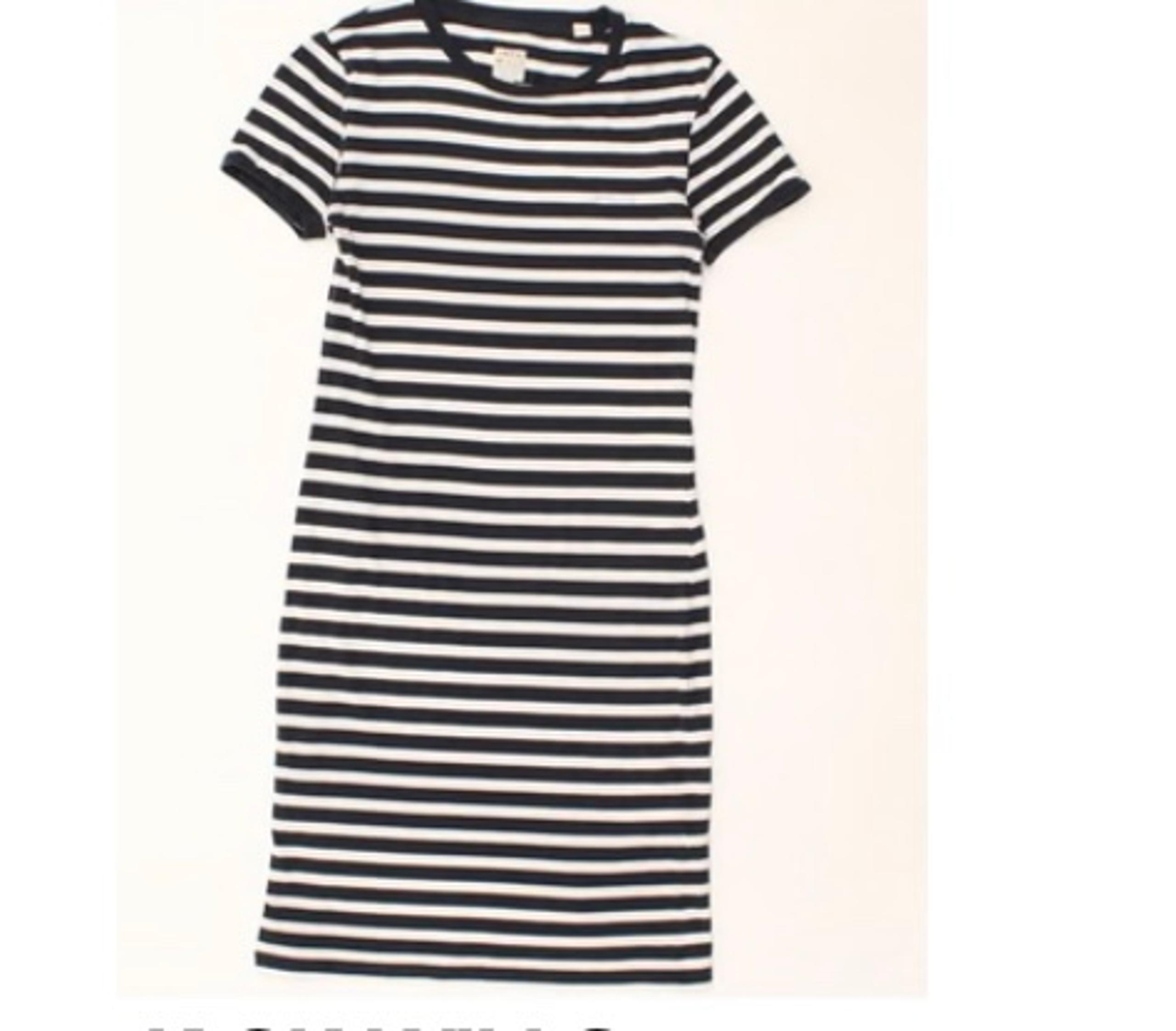 H&M women Striped Black and Navy Blue Midi Cotton Nautical T- Shirt  Dress