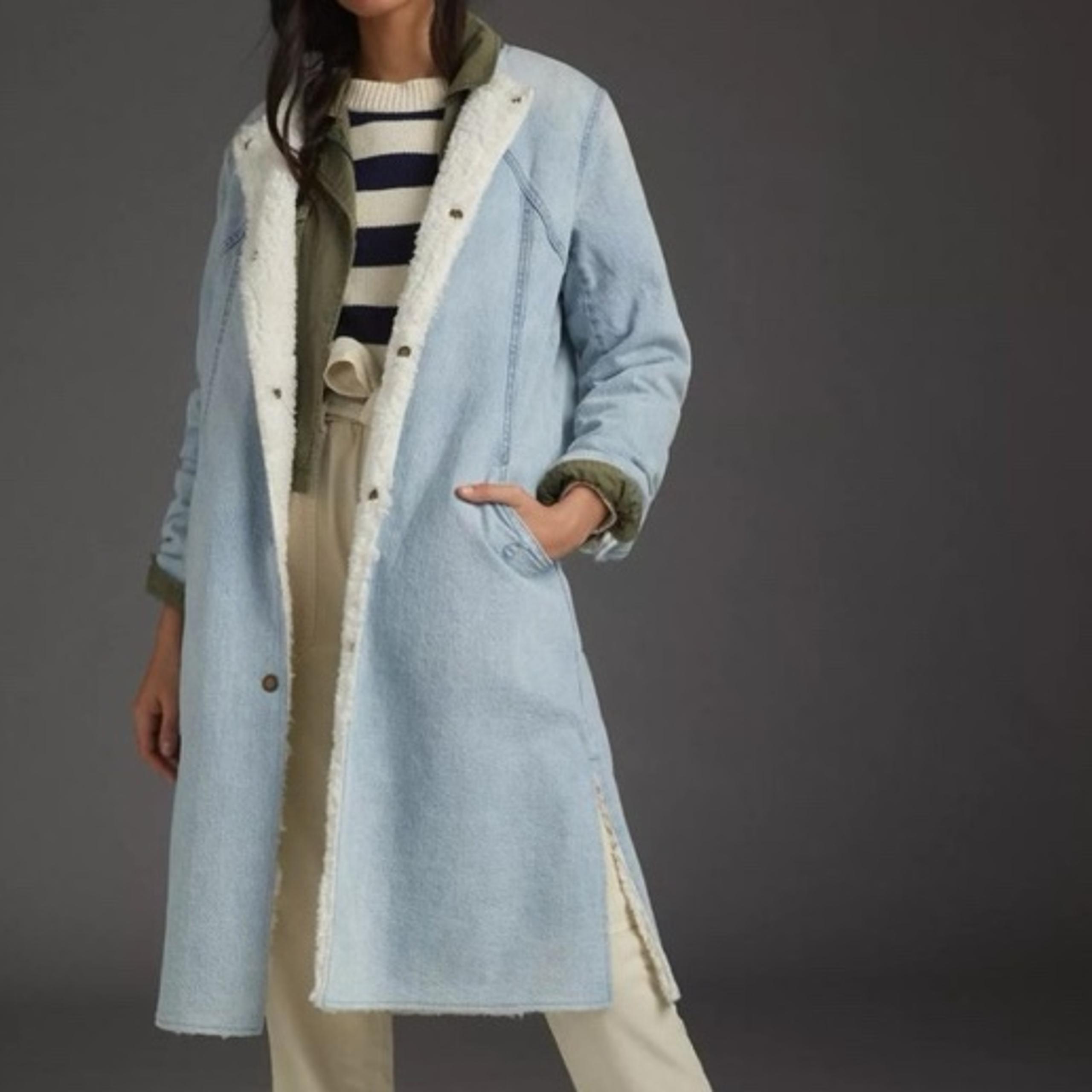 Anthropologie Pilcro Reversible Sherpa Denim Duster Coat