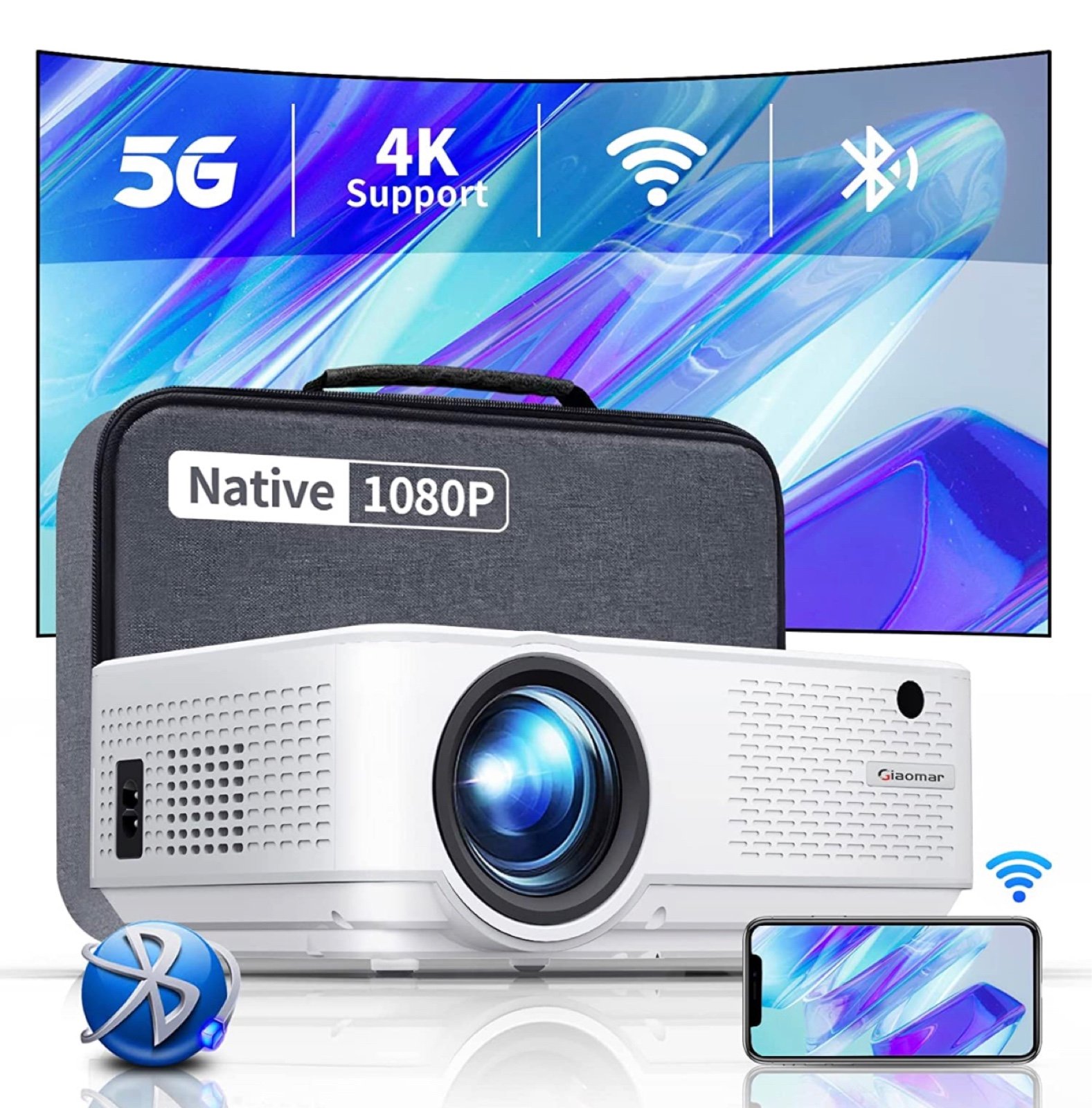 5G WiFi Projector 10000L Native 1080P Full HD Projector 4K Supported,