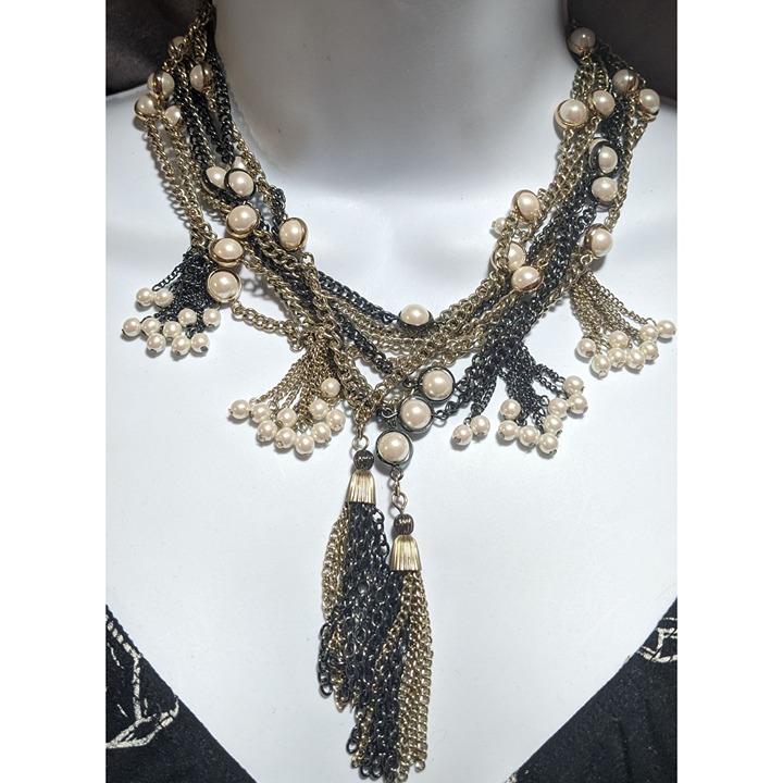 Vintage Pearl Chain Tassel Necklace