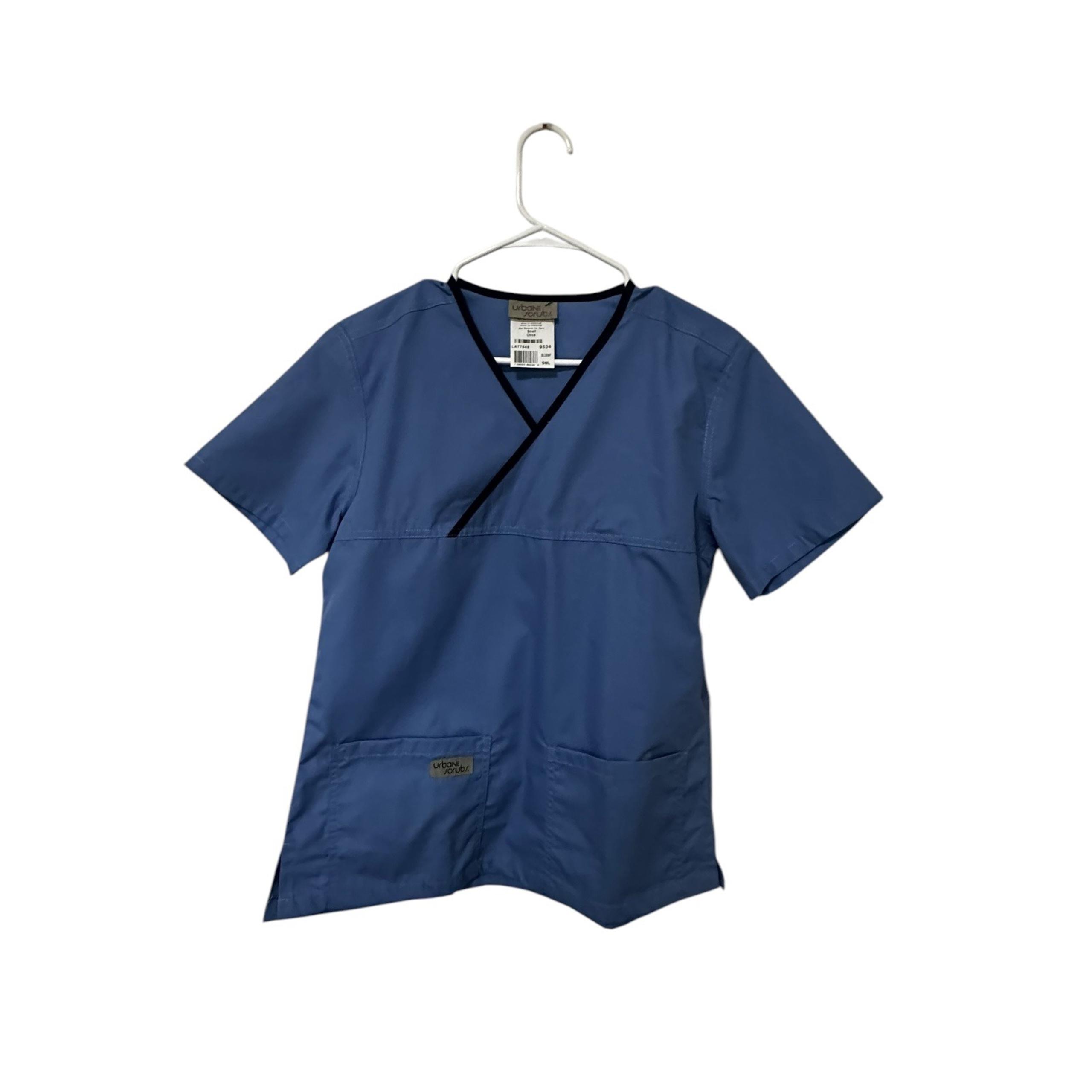 Urbane Scrubs Scrub Top V-Neck Short Sleeve Medical Uniform Blue Small