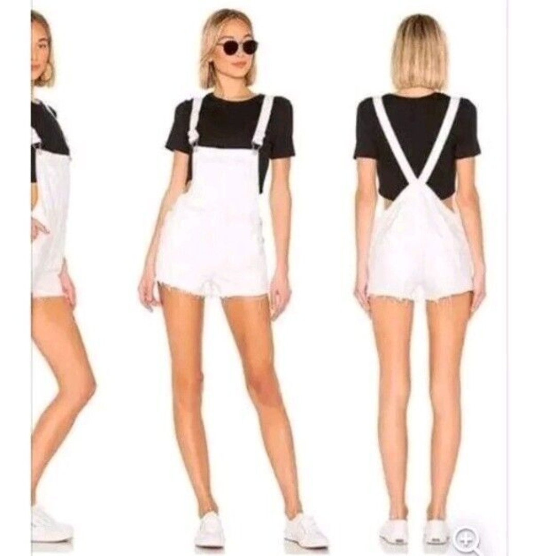 BLANK NYC Lightbox White Denim Jeans Shortalls Overalls Romper Jumpsuit size 30