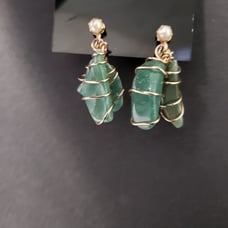 Antique gold wire wrapped jade earrings
