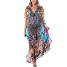 NEW RANEE'S KIMONO KAFTAN crystal embellished animal print cover-up dress resort