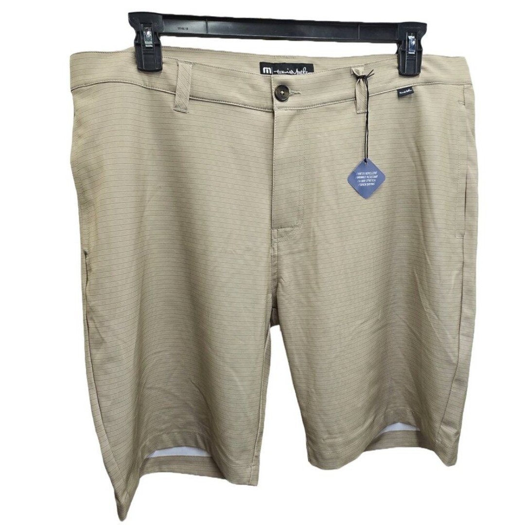 NWT TRAVIS MATHEW LORETO HYBRID POLY/SPAN KHAKI STRIPE 4 WAY STRETCH SHORTS 40