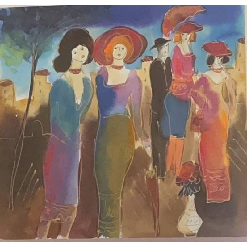 Moshe Leider, Framed Original Mixed Media Watercolor Painting