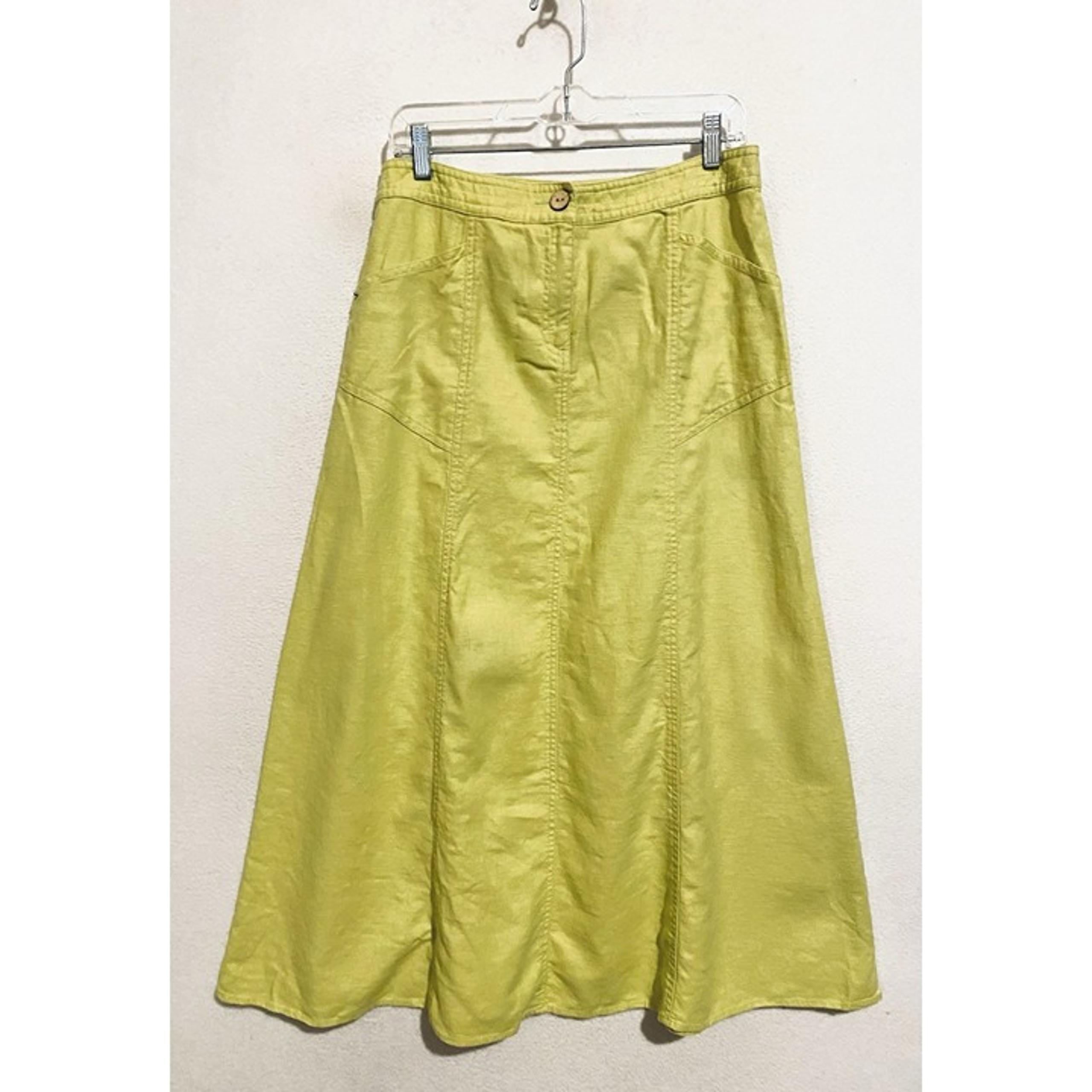 Sigrid Olsen Skirt Womens 8 Chartreuse Green Linen Blend A Line Midi Boho Y2K