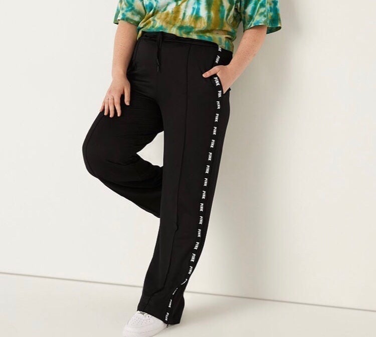 VS PINK Wide Leg Track Pants Black Sz XL