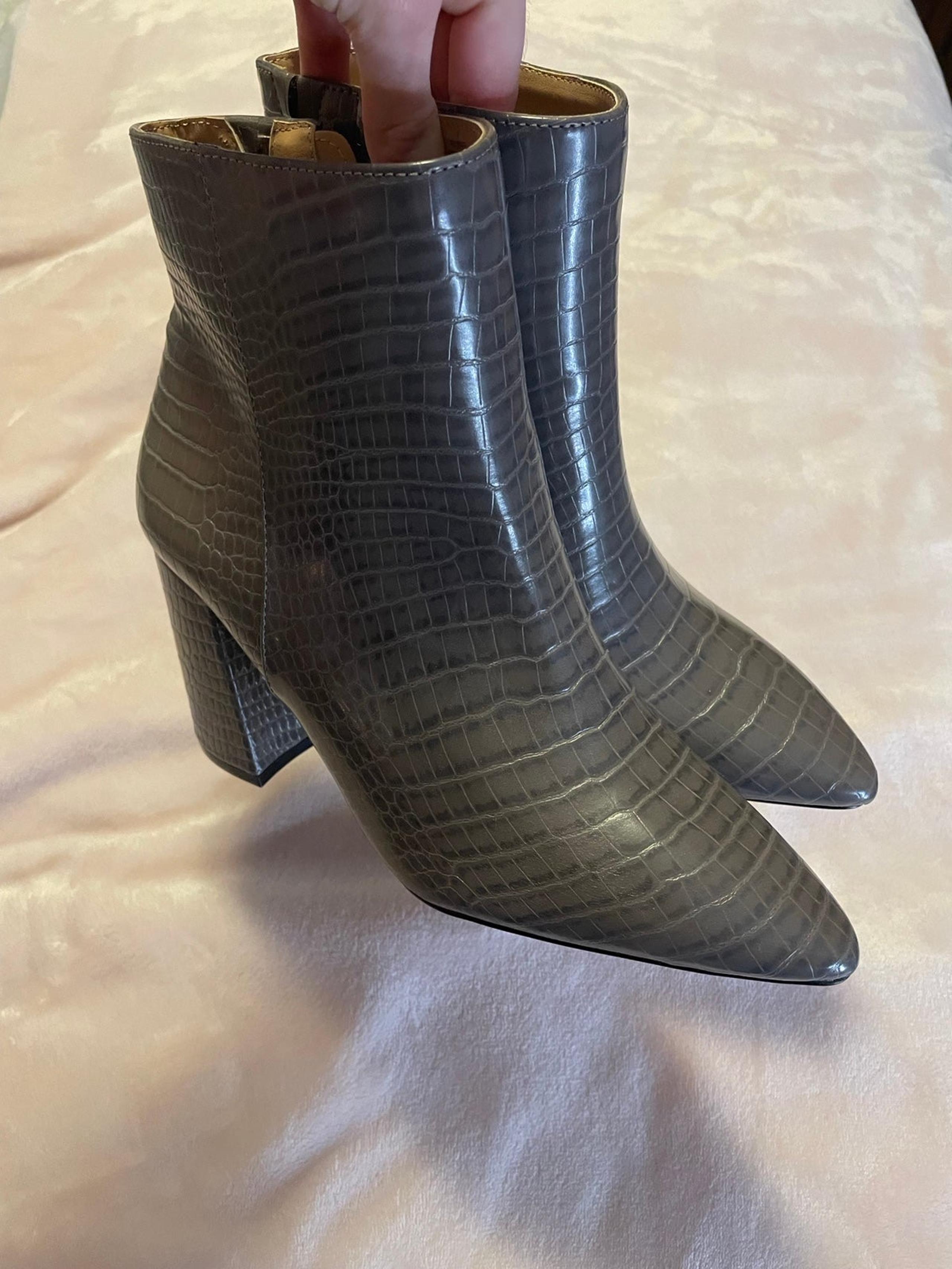 Express faux snake skin leather pointed toe booties