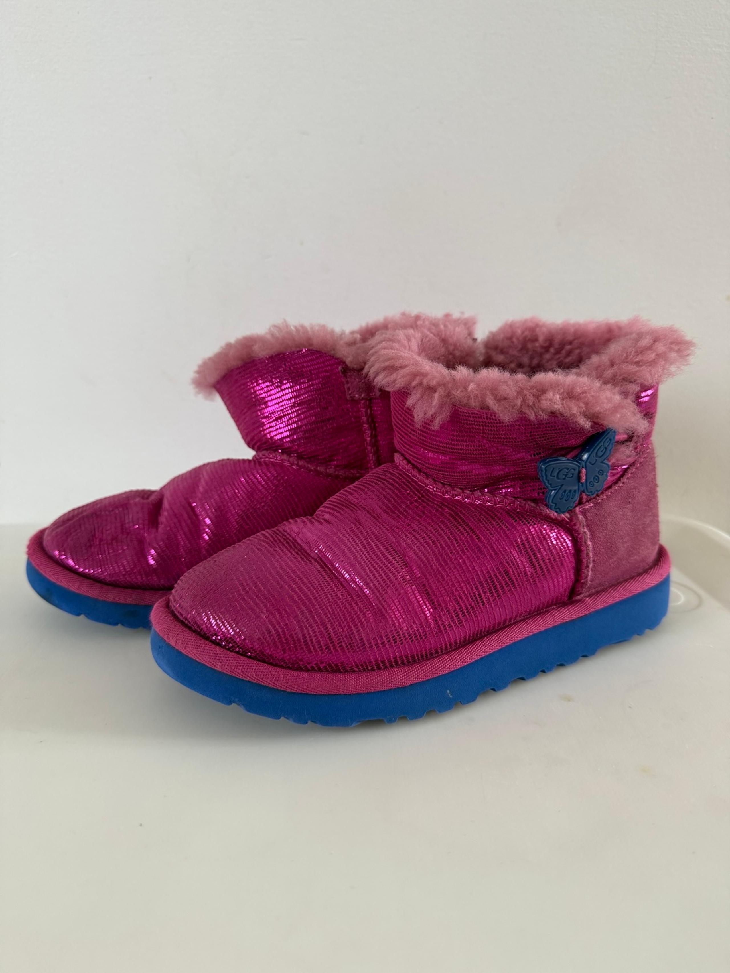 UGG Australia Mini Bailey Button Lizard Sheepskin Boots Youth Girls Size 1