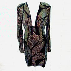 Love & Lemonade Black Deep V Neck Long Sleeve Party Mini Dress NWT Sequins LGE