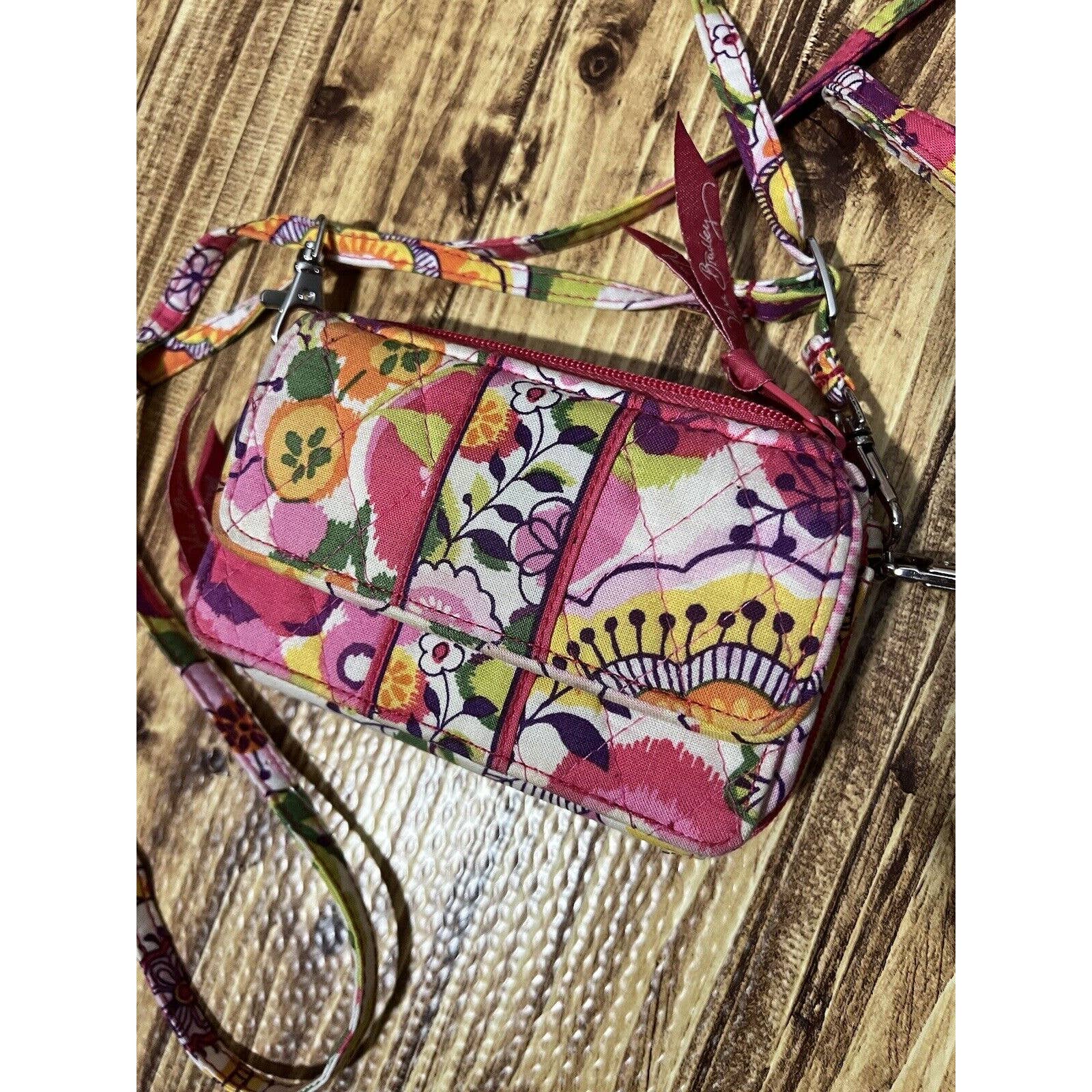 Vera Bradley Pink/Green/White MultiColor Print Quilted Crossbody Wallet Bag Vera Bradley Pink/Green/White MultiColor Print Quilted Crossbody Wallet Bag