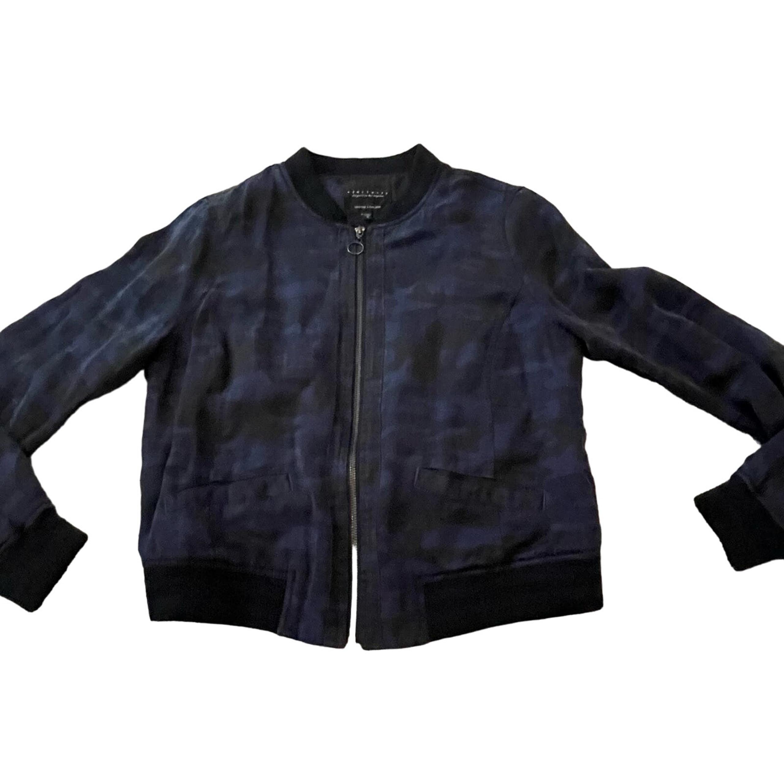 Sanctuary Blue Camo Full Zip Jacket Bomber Jacket Size Small Tencel Linen