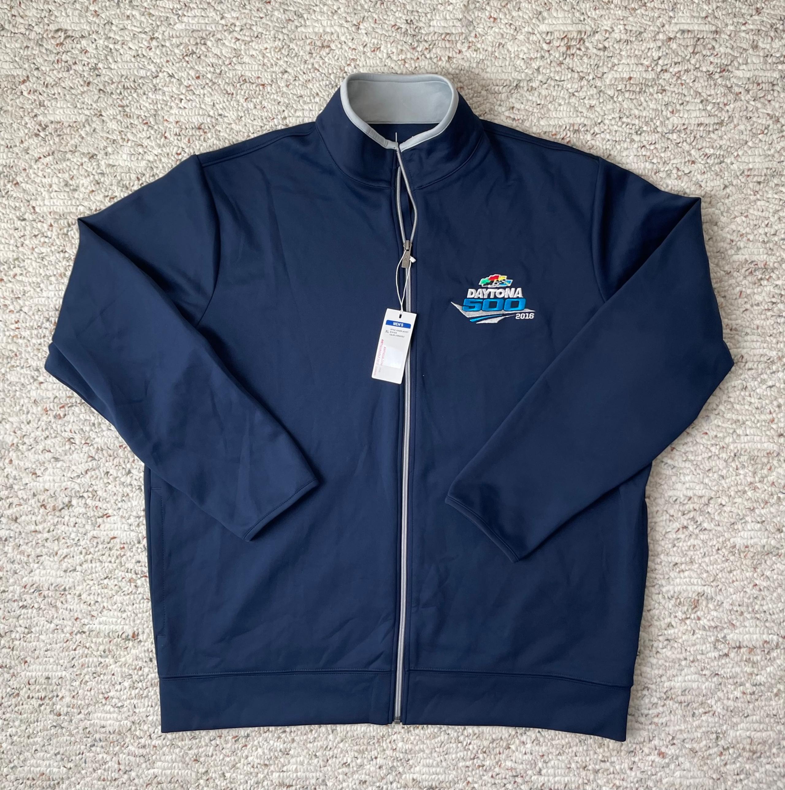 New Sz XL Men’s Antigua 2016 Daytona 500 Full Zip Jacket Navy Blue NASCAR Racing