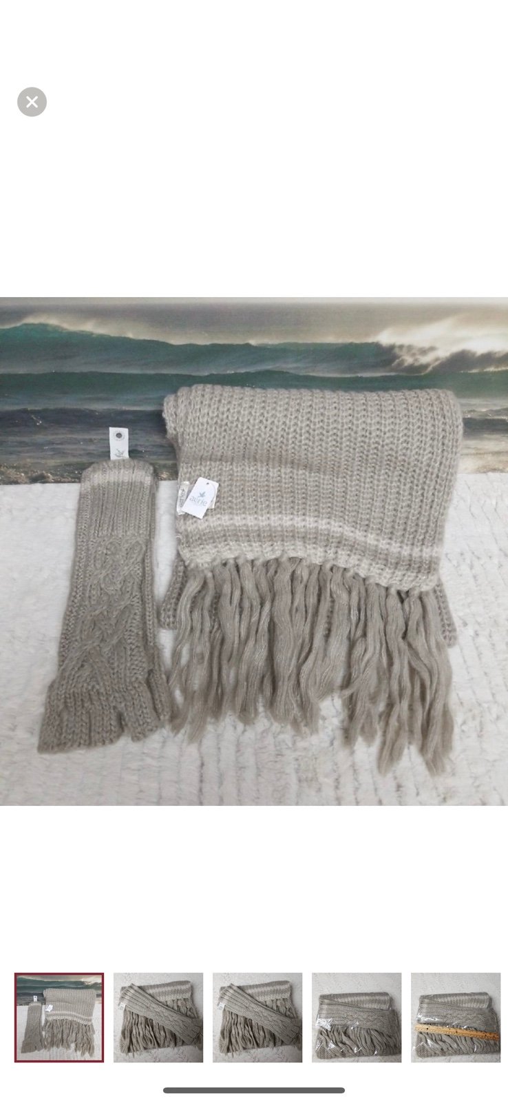 Nwt 50 Rare Aerie American Eagle AE Sparkle Fingerless Gloves Scarf Taupe Ivory