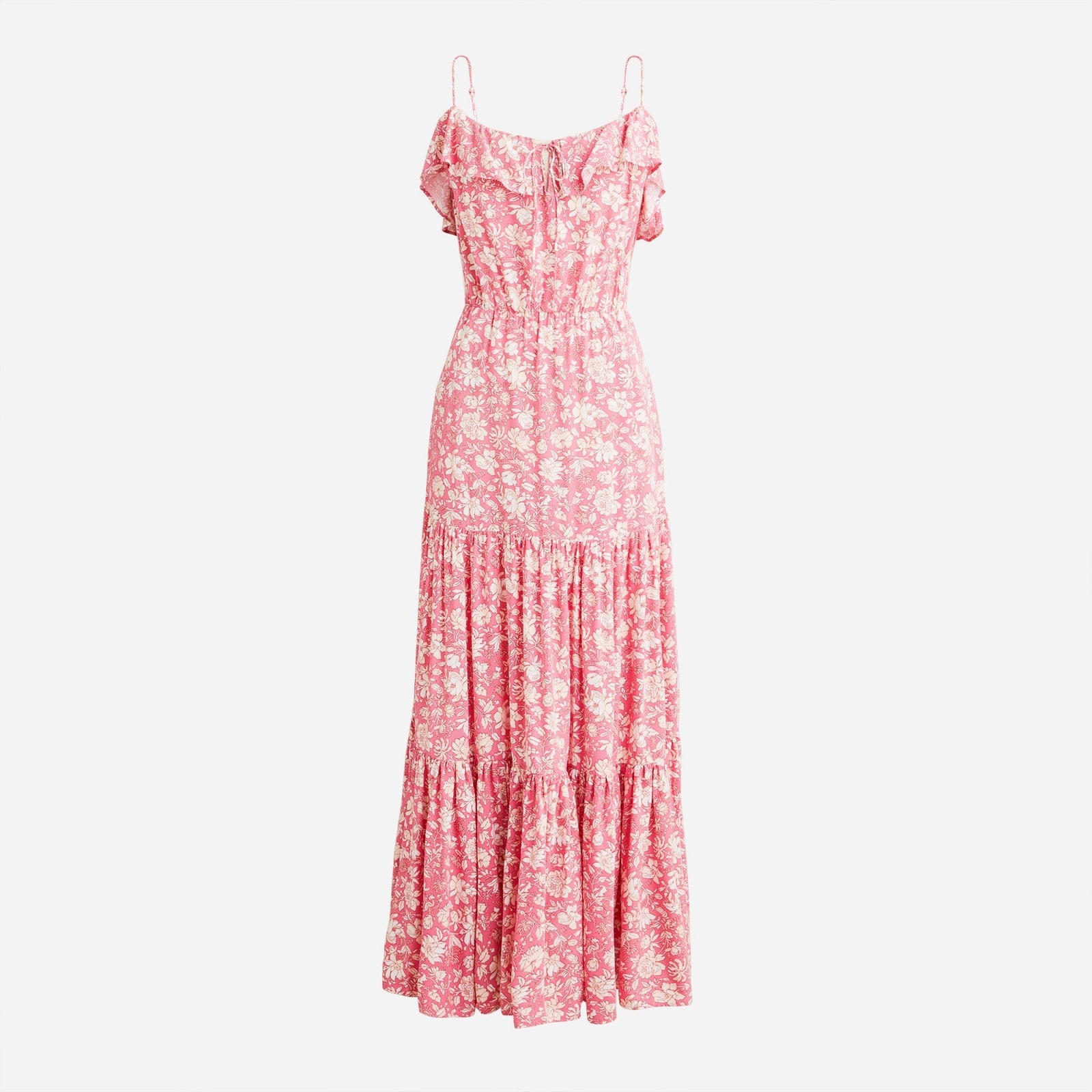 J.Crew Tiered maxi dress in tossed floral pink white sleeveless XXL
