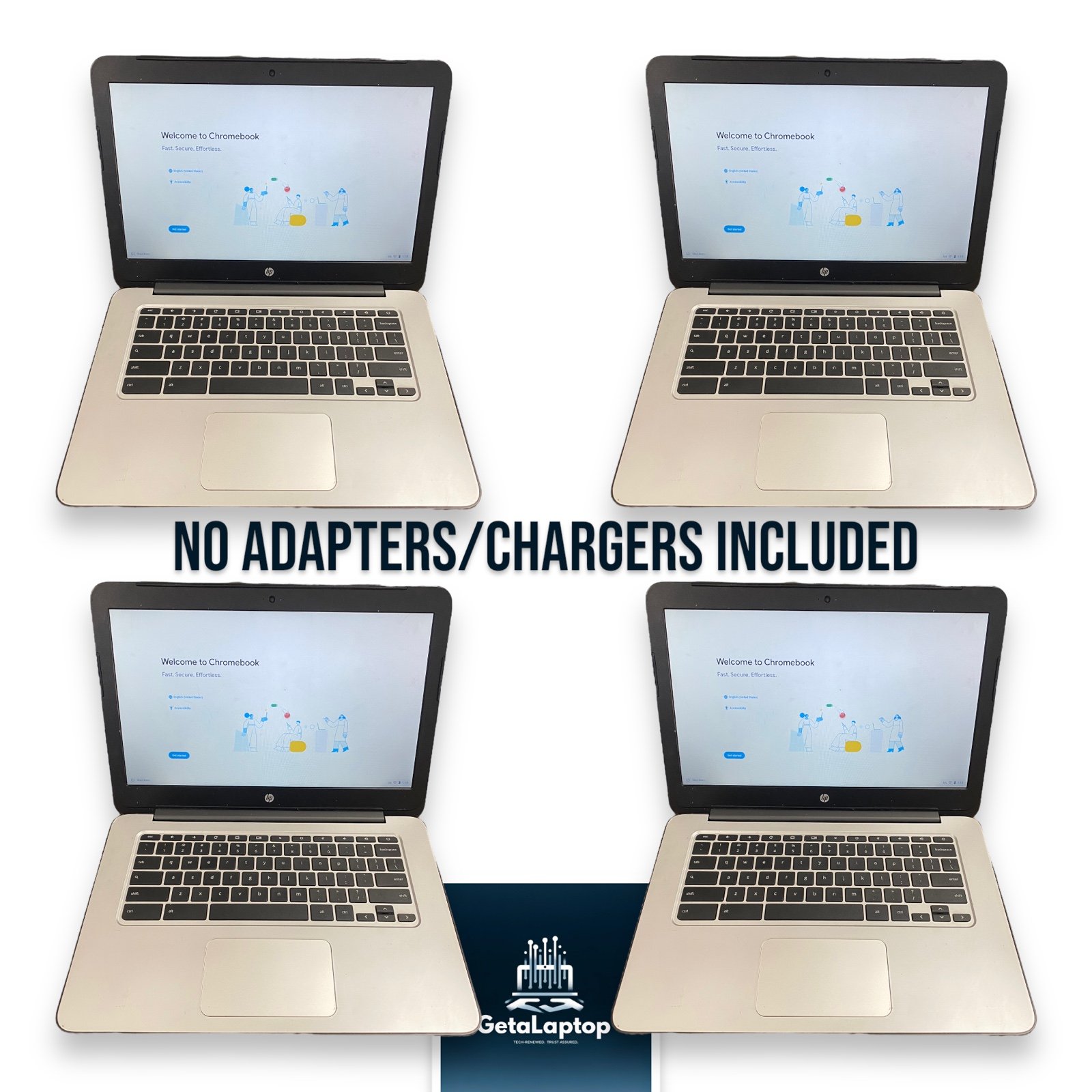 Lot Of 4 HP Chromebook 14 G4 Silver Intel 2.16 GHz eMMC Bluetooth 14 HD Laptop