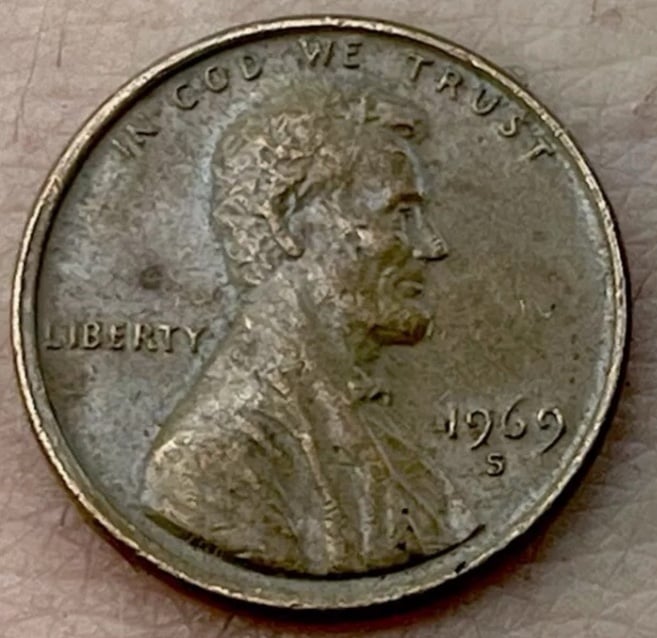 Rare 1969 S penny floating roof MULTIPLE error coin XF