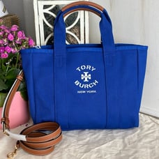 New Tory Burch canvas tote blue with crossbody strap