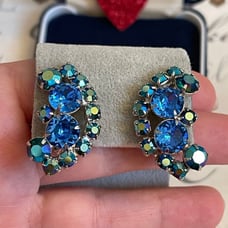 juliana earrings blue AB rhinestone vintage 1950s