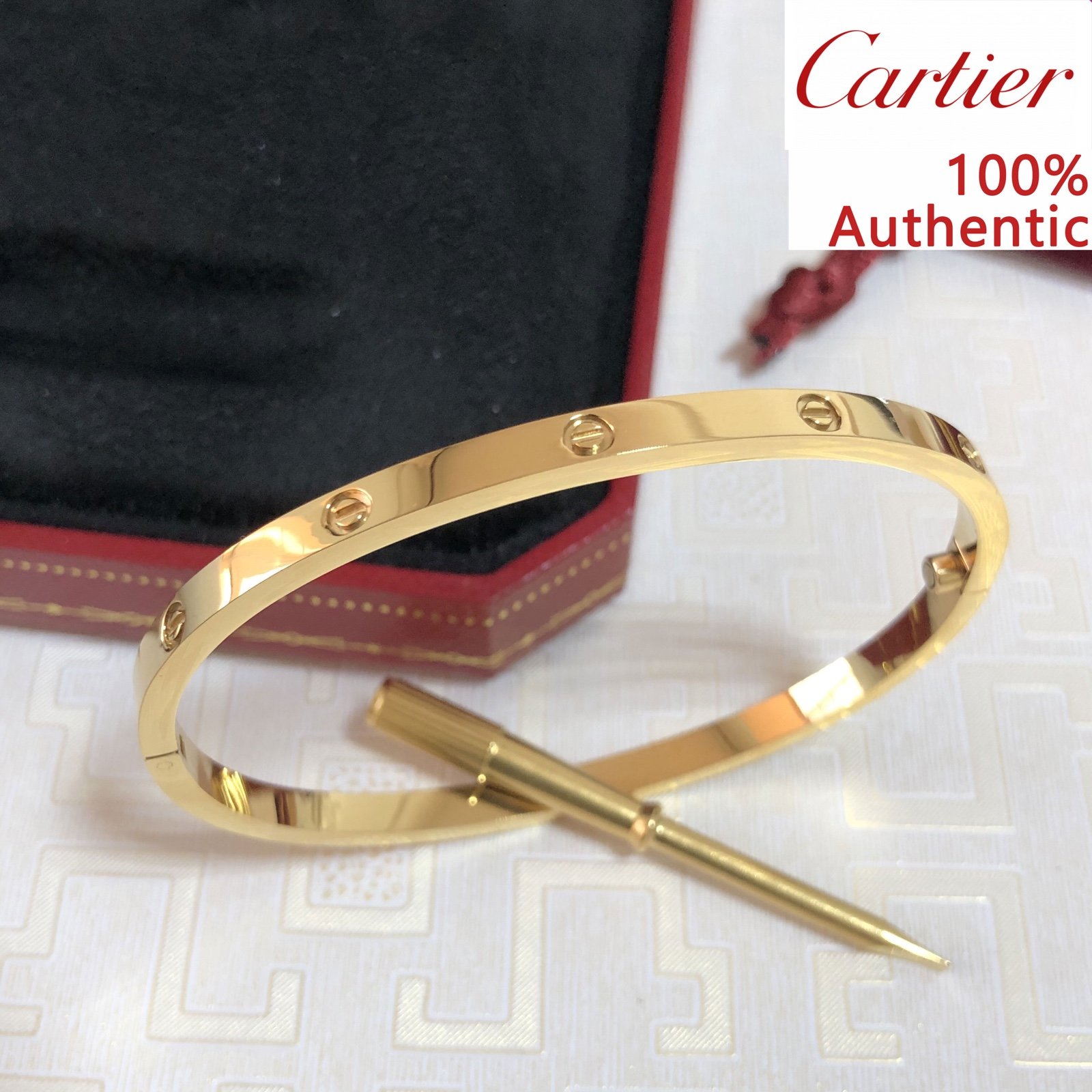 Authentic 18k Yellow Gold Bangle love Bracelet size 18