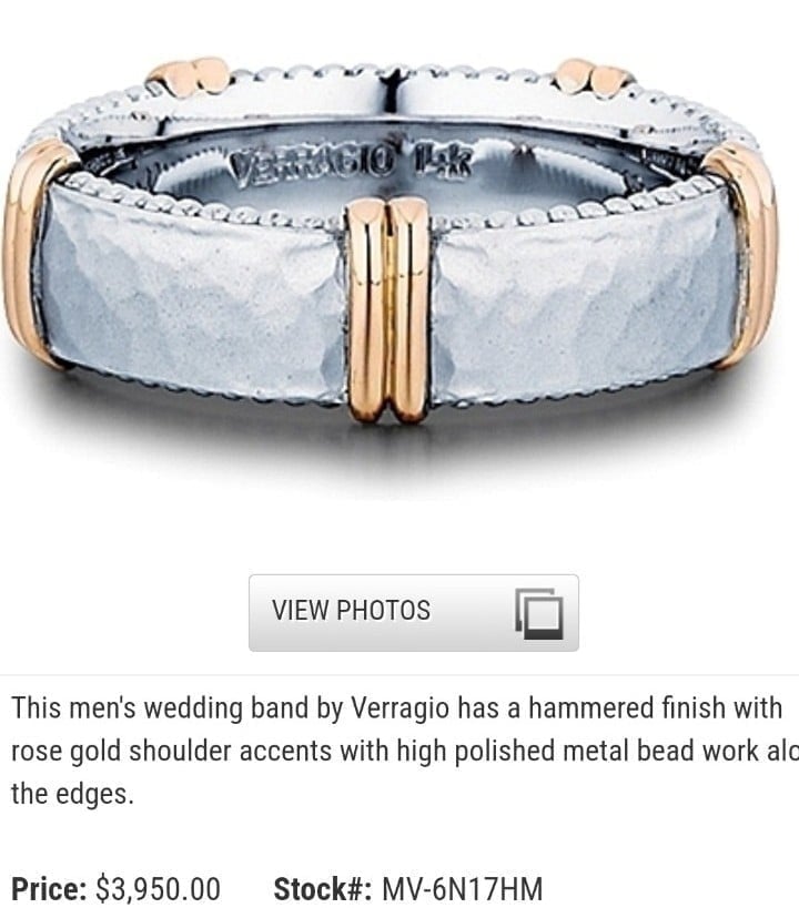Verragio 6mm Hammered Platinum and Rose Gold Wedding/Anniversary Band
