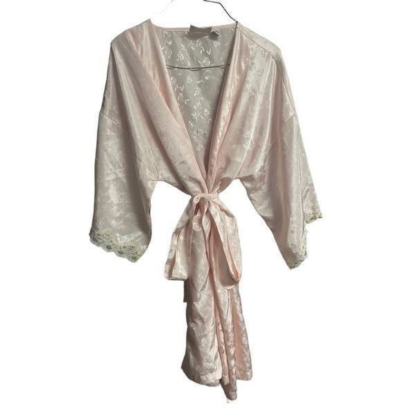 Vintage 90s pink robe with belt and lace small medium
