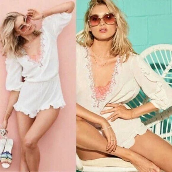 Victorias Secret Lace Romper 100% Cotton White Size XS NEW!!