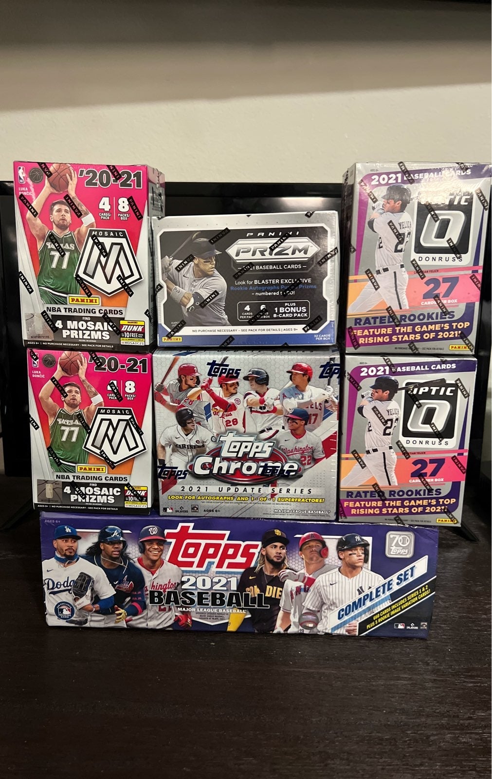 2021 topps chrome, opctic O, prizm NBL, and Mosaic NBA cards