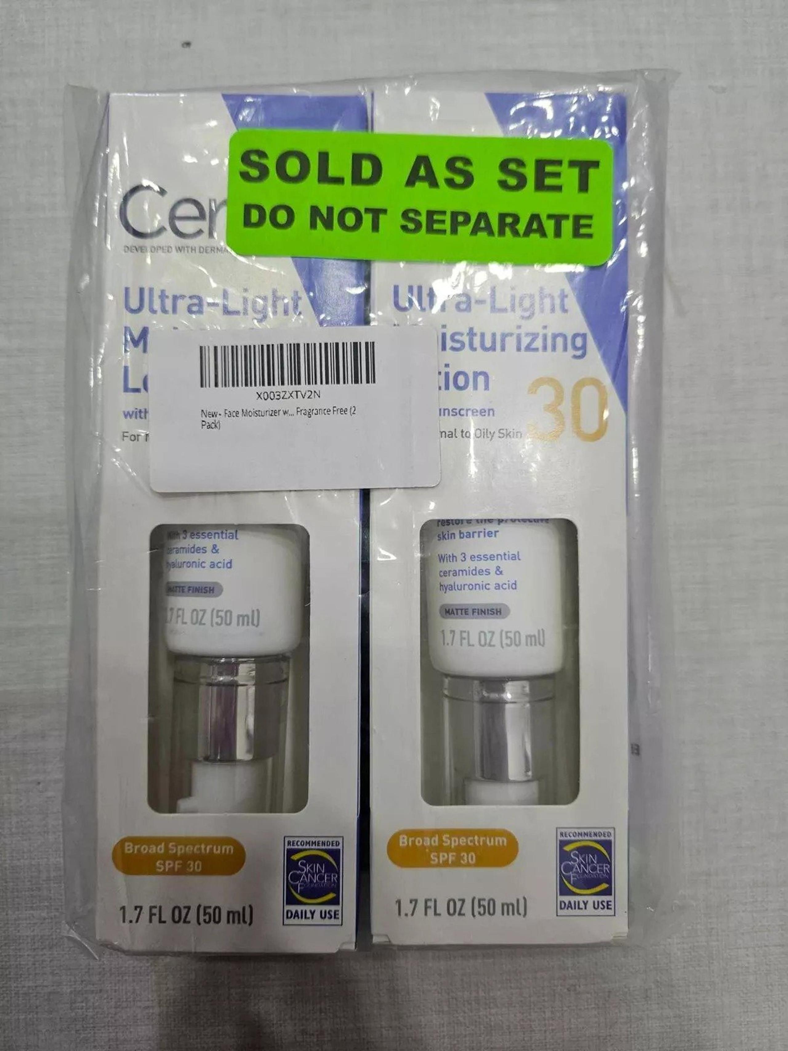 2 X Cerave Ultra Light Moisturizing Face Lotion Spf 30 1.7 OZ BULK LOT AVAILABLE
