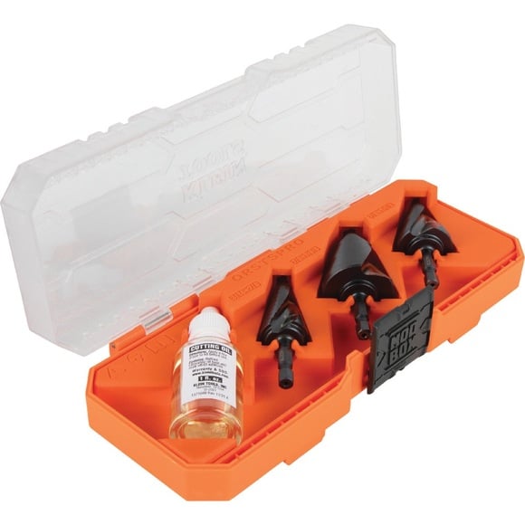 Klein Tools 3-Piece Premium Electrician's Quick Release Step Bit Set with Oil