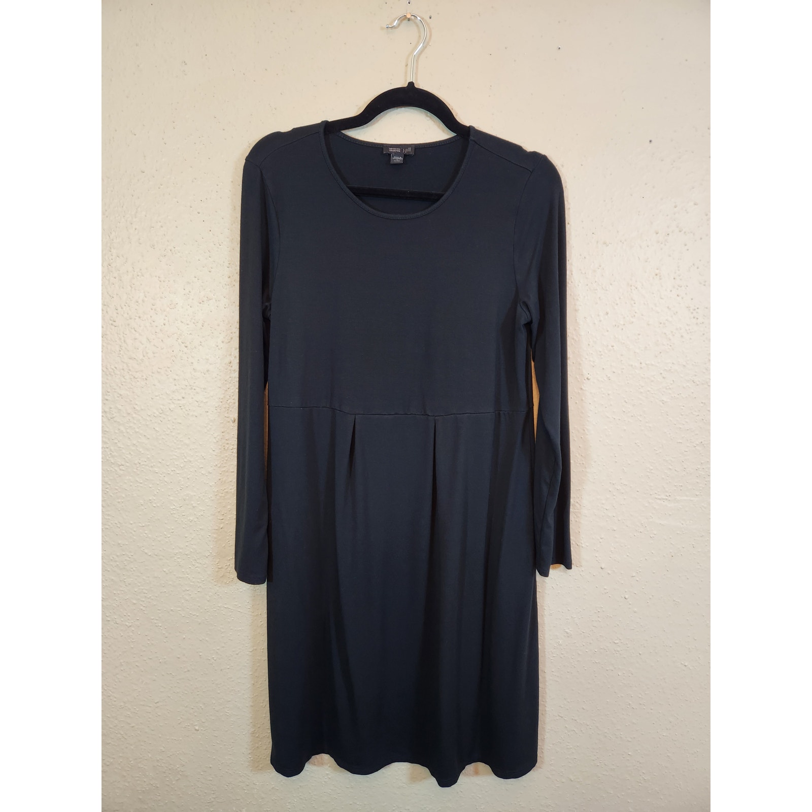 J.Jill Women's Black Scoop Neck Long Sleeve Shirt Dress Casual Modest S Petite